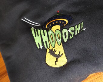 Embroidered Cat Abduction Sweatshirt, Alien Abduction Cat Sweatshirt, Space Cat Embroidered Crewneck, Outer Space Gift, Cozy Sci-Fi Fashion