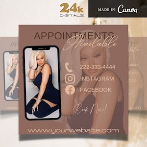 Flyer, Editable Booking Flyer, Appointments Available, Hair, Lash, Makeup, Stylist Canva Flyer, Book Now, DIY Book Now, Instagram Template