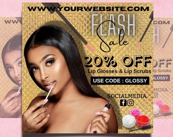 Flyer, Lipgloss Flyer, D.I.Y Canva Lipgloss Flyer Template. Cosmetics, Editable Canva Template, Social Media Flyer Template for Lipgloss