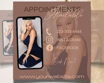 Flyer, Editable Booking Flyer, Appointments Available, Hair, Lash, Makeup, Stylist Canva Flyer, Book Now, DIY Book Now, Instagram Template