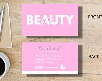 Rosa Visitenkarten Vorlage, bearbeitbare Visitenkarten, DIY Visitenkarten, Canva Template, Beauty Visitenkarten, Haar Visitenkarten
