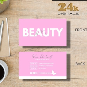 Pink Business Card Template, Editable Business Card, DIY Business Card, Canva Template, Beauty Business Card, Hair Business Card