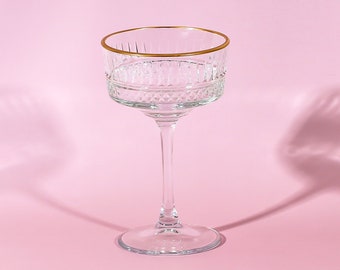 Verres vintage en cristal, vintage à monture dorée, verre coupé transparent, verre à cocktail transparent, articles de bar, ensemble de verrerie, fête de mariage, demoiselle d'honneur