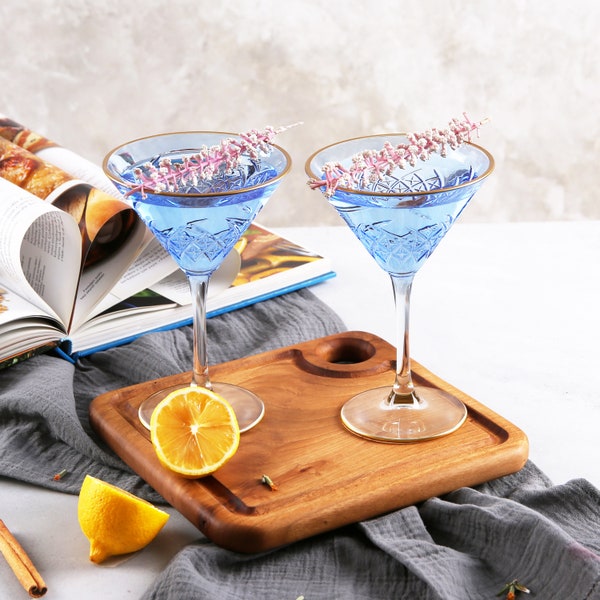 Colored Art Deco Cocktail Glasses, Gold Rimmed Vintage Martini Set, Blue Cocktail Glass, barware, glassware set, cocktail party, bridesmaid