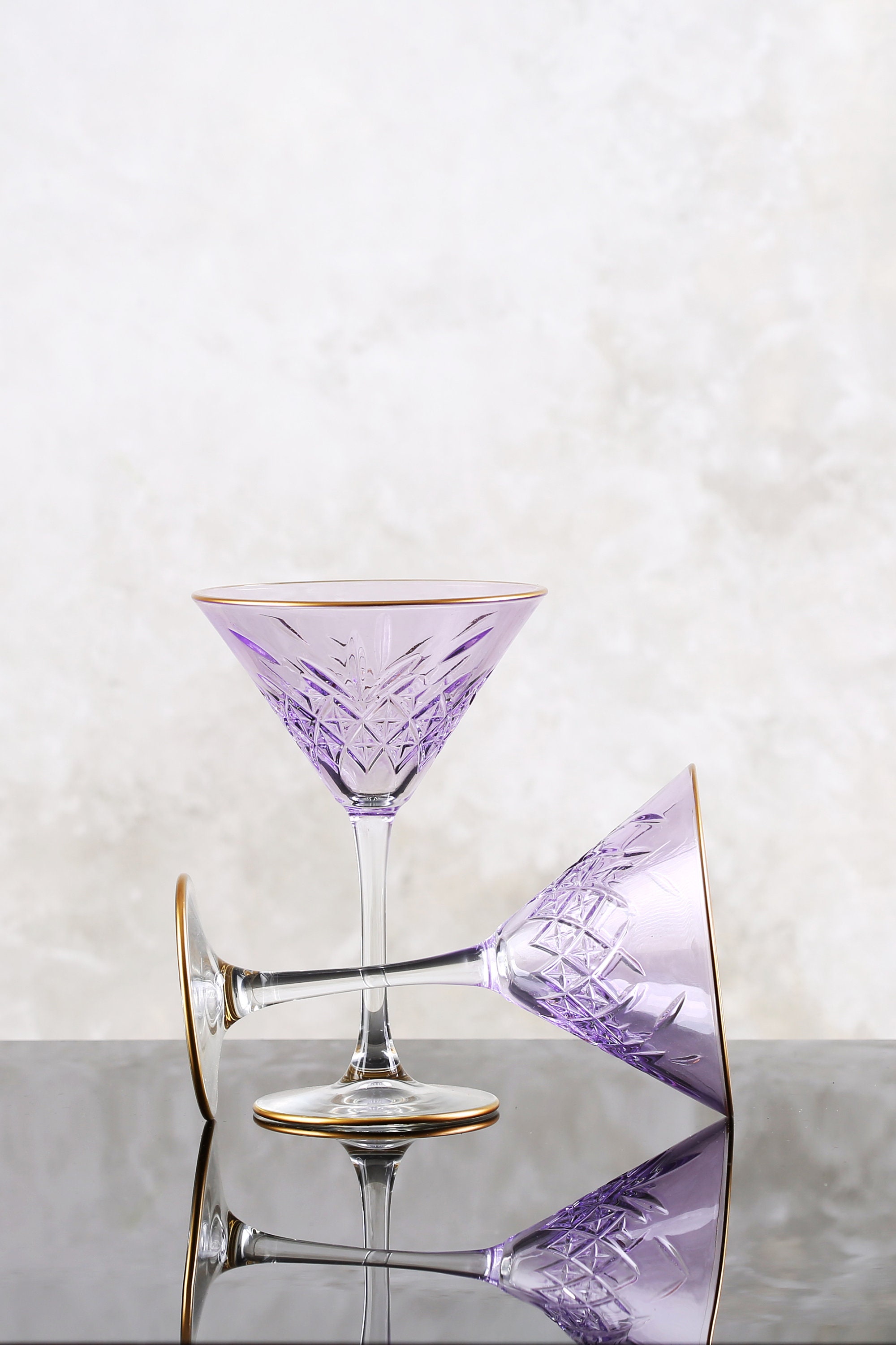 2 Purple flower hand painted martini glasses, spring martini glass