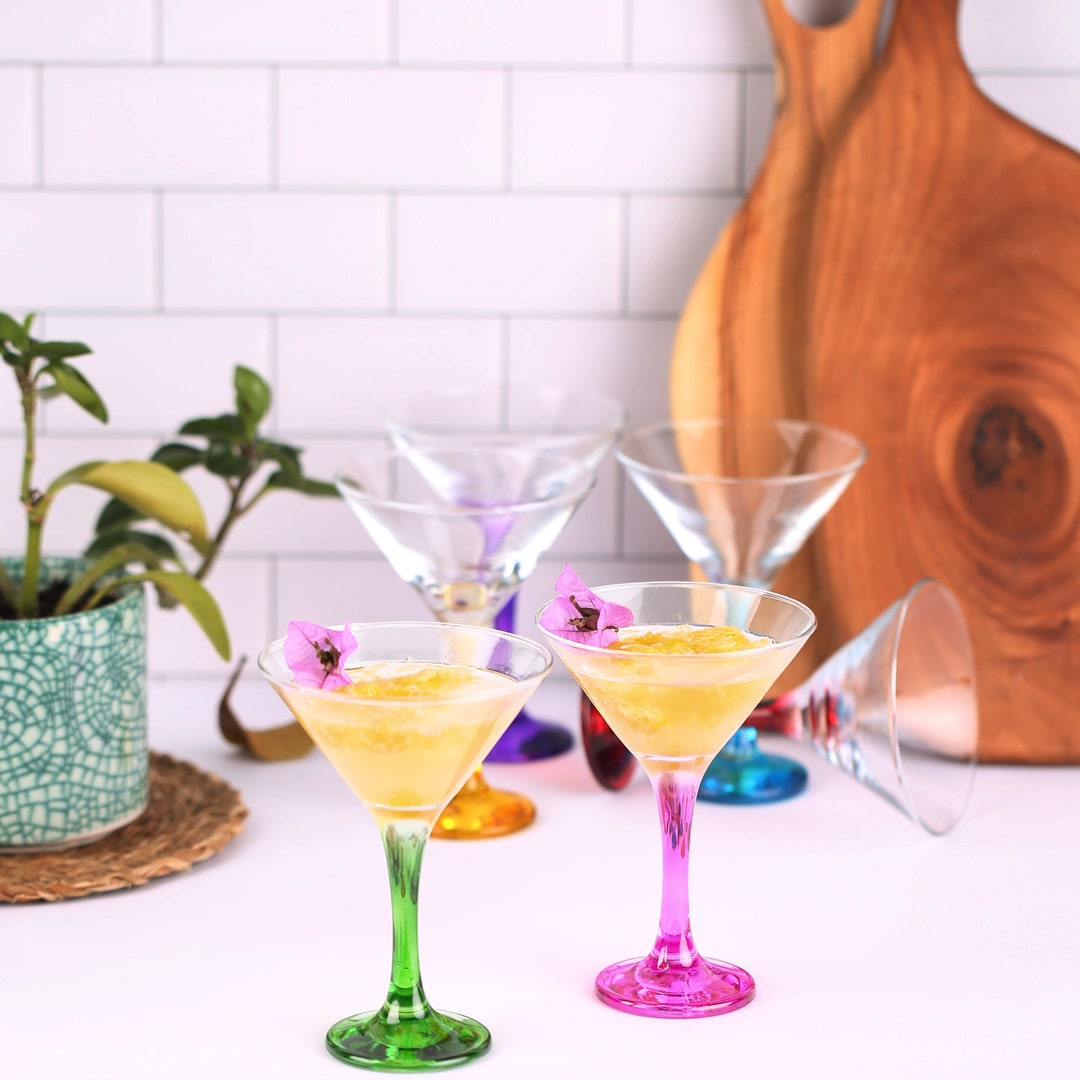 Martini Glasses Vintage, Colored Martini Set, Set of 6, Christmas