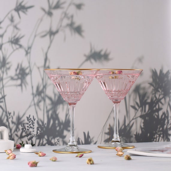 Colored Art Deco Cocktail Glasses, Gold Rimmed Vintage Martini Set, Pink  Cocktail Glass, Barware, Glassware Set, Cocktail Party, Bridesmaid 