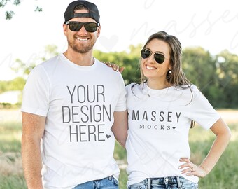 Couple Shirt Mockup: White Bella Canvas 3001 Mockup (Digital Download)
