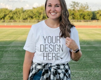 Bella Canvas 3001 White Shirt Mockup: Fall Football (Digital Download)