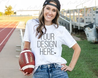 Bella Canvas 3001 White Shirt Mockup: Football, Fall (Digital Download)