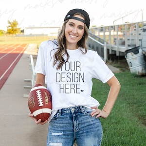 Bella Canvas 3001 Mockup | Bella Canvas White Shirt Mockup | Football Mockup | Model Mockup | Sports Mockup | Fall Mockup | Outdoor Mockup