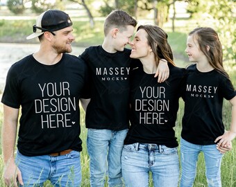 Family Shirt Mockup: Matching Black Bella Canvas 3001 (Digital Download)