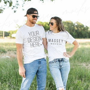 Two Shirts Mockup | Couple Shirts Mr and Mrs Shirt Mockup | Family Shirt Mockup | White Tshirt Mockup | Bella Canvas 3001 Mockup White