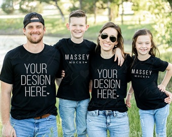 Family Shirt Mockup: Matching Black Bella Canvas 3001 (Digital Download)