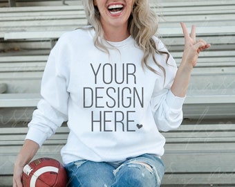 White Gildan 18000 Sweatshirt Mockup: Football Fall Mockup (Digital Download)