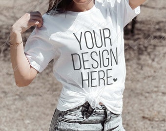 Bella Canvas 3001 White Shirt Mockup: Outdoor Lifestyle (Digital Download)