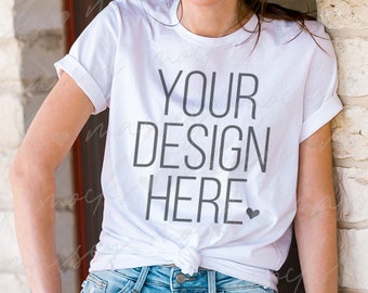 Maqueta de camiseta blanca Bella Canvas 3001: Maqueta del modelo (Descarga digital JPG)