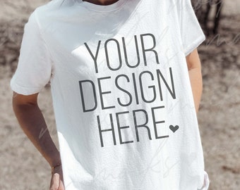 Bella Canvas 3001 White Shirt Mockup: Outdoor Lifestyle (Digital Download)