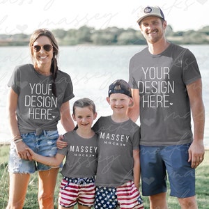 Family TShirt Mockup | Asphalt Tshirt Mockup | Fourth of July Family Mockup | Matching Family Bella Canvas 3001 Mockup | Outdoor Mockup