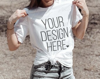 Bella Canvas 3001 White Shirt Mockup: Outdoor Lifestyle (Digital Download)