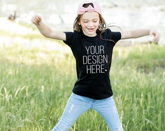 Bella Canvas Youth Shirt Mockup: Black Kids T-Shirt (Digital Download)