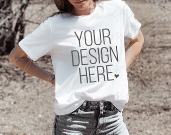 Bella Canvas 3001 White Shirt Mockup: Outdoor Lifestyle (Digital Download)
