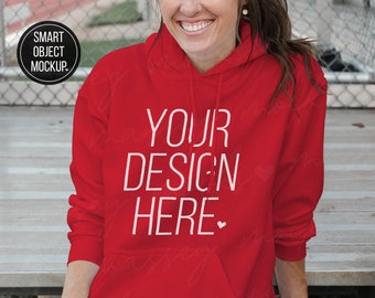 Gildan 18500 Red Hoodie Mockup: PSD Smart Object (Digital Download)