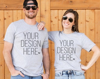 Couple Shirt Mockup: Bella Canvas 3001 Athletic Heather (Digital Download)