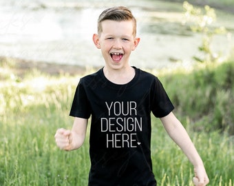 Bella Canvas Youth Black Shirt Mockup: Kid Model (Digital Download)