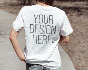 Mockup wit shirt Bella Canvas 3001: achteraanzicht (digitale jpg-download)