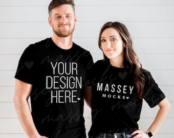 Mockup zwart T-shirt: stel/gezin Bella Canvas 3001 (digitale download)