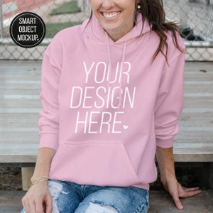Gildan 18500 Pink Hoodie Mockup | Gildan 18500 Mockup | Pink Sweatshirt Mockup | Model Mockup | PSD Smart Object Mockup | Pink Gildan Mockup