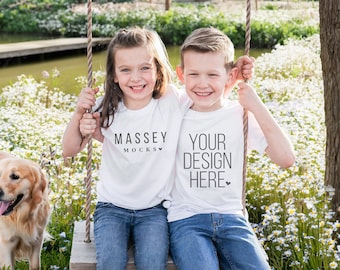 Kids Shirt Mockup: Sibling Matching Bella Canvas 3001Y (Digital Download)