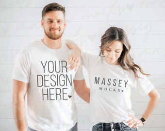 Mockup shirt voor stel: Bella Canvas 3001 wit (digitale download)