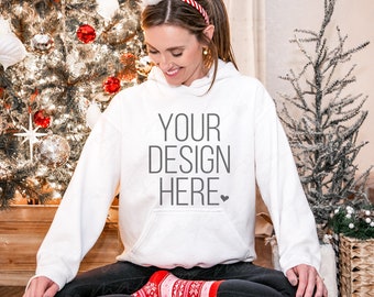 Christmas Sweatshirt Mockup | White Gildan 18500 Mockup | Christmas Hoodie Mockup | White Sweatshirt Mockup | Gildan Hoodie Mockup