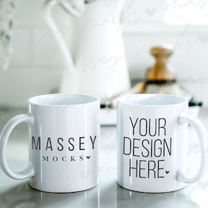 Two Mugs Mockup | Coffee Mug Mockup Front and Back | White Mug Mockup | Coffee Cup Mockup | 11oz Mug Mockup