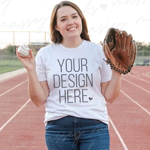 Bella Canvas 3001 Mockup | Outdoor Mockup | Bella Canvas White Shirt Mockup | Baseball Mockup | Model Mockup | Baseball Mom Mockup