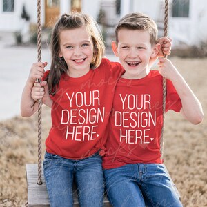 Red Kids Shirt Mockup: Bella Canvas Sibling Shirt (Digital Download)