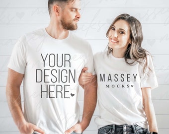 Mockup shirt voor stel: wit T-shirt Bella Canvas 3001 (digitale download)