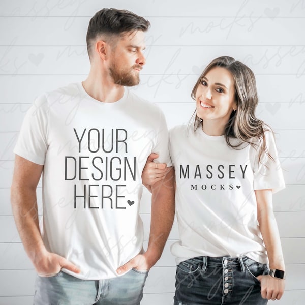 Two Shirts Mockup | Couple Shirts Mr and Mrs Shirt Mockup | Family Shirt Mockup | White Tshirt Mockup | Bella Canvas 3001 Mockup White