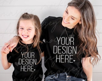Mommy and Me Black T-Shirt Mockup: Bella Canvas 3001 (Digital Download)