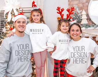 Family Christmas Mockup | Christmas Sweatshirt Mockup | Christmas Family Sweatshirt Mockup | Gildan 18000 Christmas Mockup