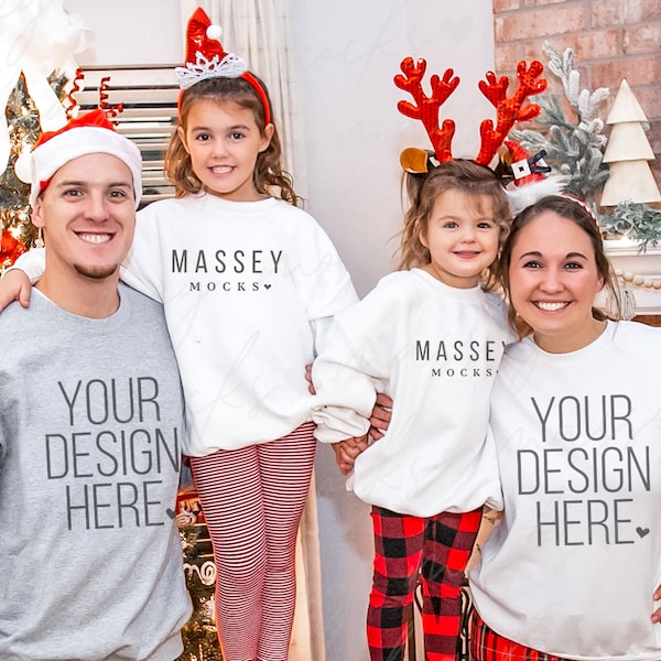 Family Christmas Mockup | Christmas Sweatshirt Mockup | Christmas Family Sweatshirt Mockup | Gildan 18000 Christmas Mockup