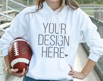 White Gildan 18500 Hoodie Mockup: Fall Football Design (Digital Download)