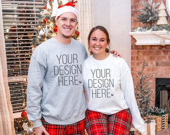Christmas Couples Gildan 18000 Sweatshirt Mockup (Digital Download)