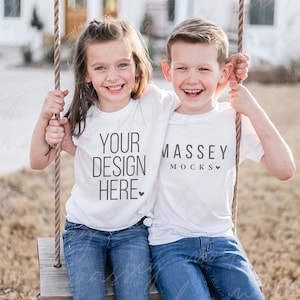 Kids Shirt Mock Up | Sibling Shirts Kid Mockup | Farmhouse Mockup | Matching Family Shirt Mockup | Bella Canvas Youth Mockup | 3001y Mockup