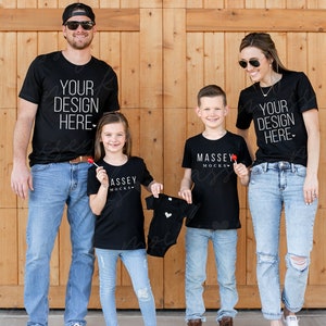 Family Mockup | Family Shirt Mockup | Baby Announcement Mockup | Matching Family Bella Canvas 3001 Mockup Black | Kids Shirt Mock Up