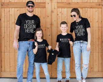 Family Shirt Mockup: Matching Black Bella Canvas 3001 (Digital Download)