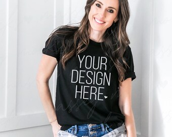 Black Bella Canvas 3001 T-shirt Mockup: Model Mockup (Digital Download)