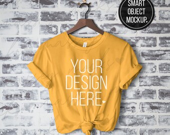 Bella Canvas 3001 Mockup: oggetto intelligente PSD per maglietta senape (download digitale)